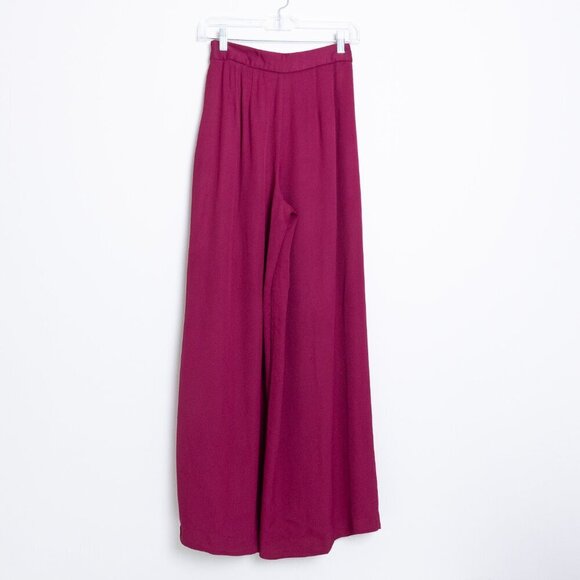 Massimo Dutti Wide Leg High Waisted Palazzo Pants Fuchsia Pink Viscose Trousers - Picture 3 of 11